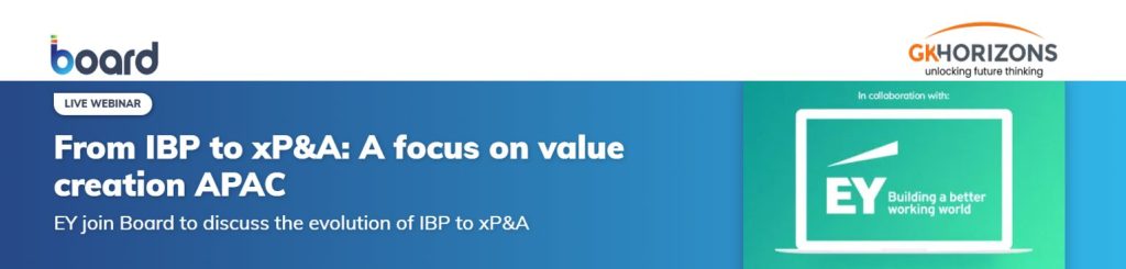 A banner directing you to the lander page of Board International to register to the live webinar 'From IBP to xP&A: A Focus on Value Creation